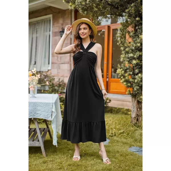 imageGRACE KARIN 2024 Womens Criss Cross Halterneck Sleeveless Summer Flowy A Line Maxi DressBlack