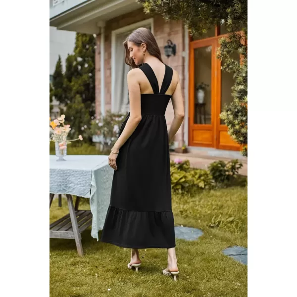 imageGRACE KARIN 2024 Womens Criss Cross Halterneck Sleeveless Summer Flowy A Line Maxi DressBlack