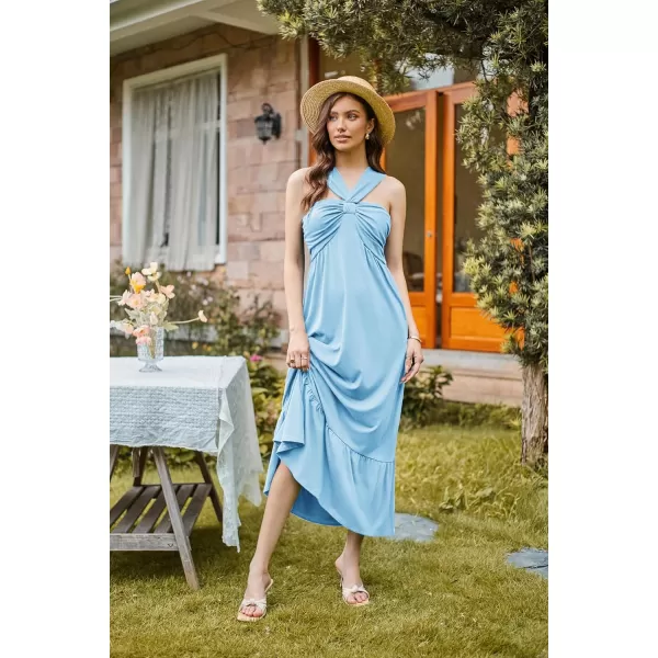 imageGRACE KARIN 2024 Womens Criss Cross Halterneck Sleeveless Summer Flowy A Line Maxi DressLight Blue