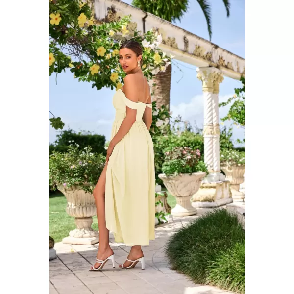 imageGRACE KARIN 2024 Womens Summer Solid Flowy A Line Dresses Sleeveless Smocked Off Shoulder Maxi DressApricot