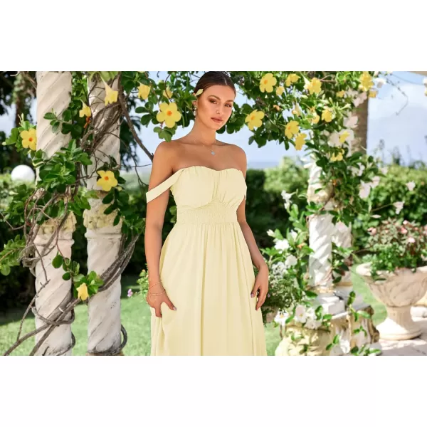 imageGRACE KARIN 2024 Womens Summer Solid Flowy A Line Dresses Sleeveless Smocked Off Shoulder Maxi DressApricot