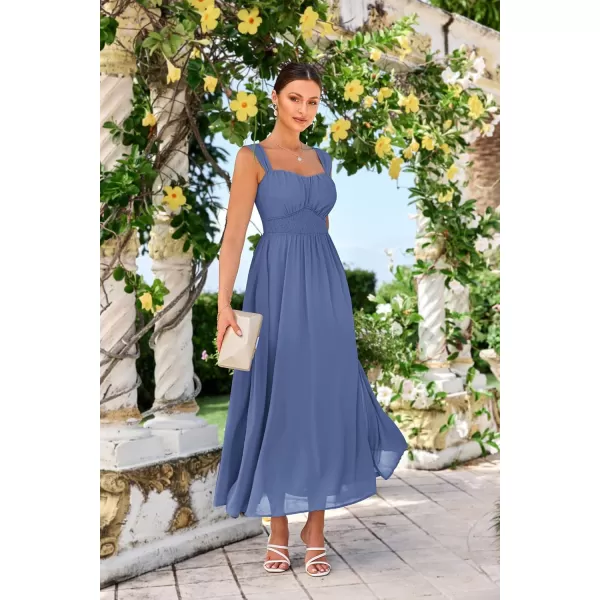 imageGRACE KARIN 2024 Womens Summer Solid Flowy A Line Dresses Sleeveless Smocked Off Shoulder Maxi DressBlue Gray