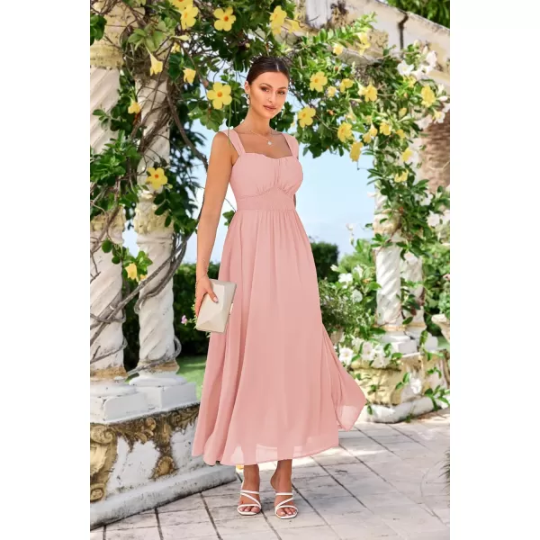 imageGRACE KARIN 2024 Womens Summer Solid Flowy A Line Dresses Sleeveless Smocked Off Shoulder Maxi DressLight Pink