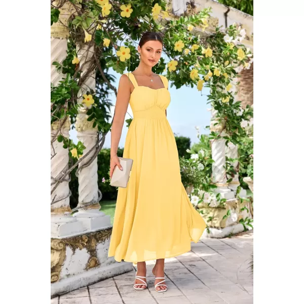 imageGRACE KARIN 2024 Womens Summer Solid Flowy A Line Dresses Sleeveless Smocked Off Shoulder Maxi DressLight Yellow