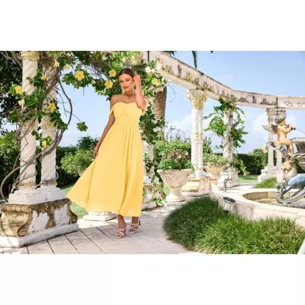 imageGRACE KARIN 2024 Womens Summer Solid Flowy A Line Dresses Sleeveless Smocked Off Shoulder Maxi DressLight Yellow