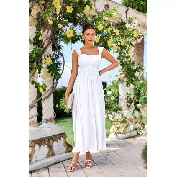 imageGRACE KARIN 2024 Womens Summer Solid Flowy A Line Dresses Sleeveless Smocked Off Shoulder Maxi DressWhite