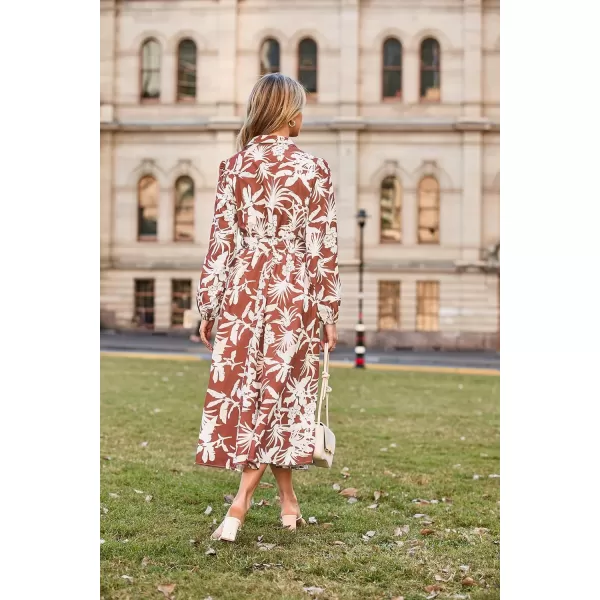 imageGRACE KARIN Women Floral Collar Shirt Dress Elegant Lantern Long Sleeve Casual Vacation BeachwearBrown Floral