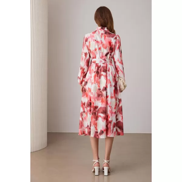 imageGRACE KARIN Women Floral Collar Shirt Dress Elegant Lantern Long Sleeve Casual Vacation BeachwearDark Red Floral