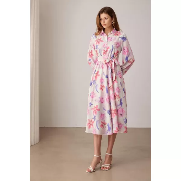 imageGRACE KARIN Women Floral Collar Shirt Dress Elegant Lantern Long Sleeve Casual Vacation BeachwearPurple Floral