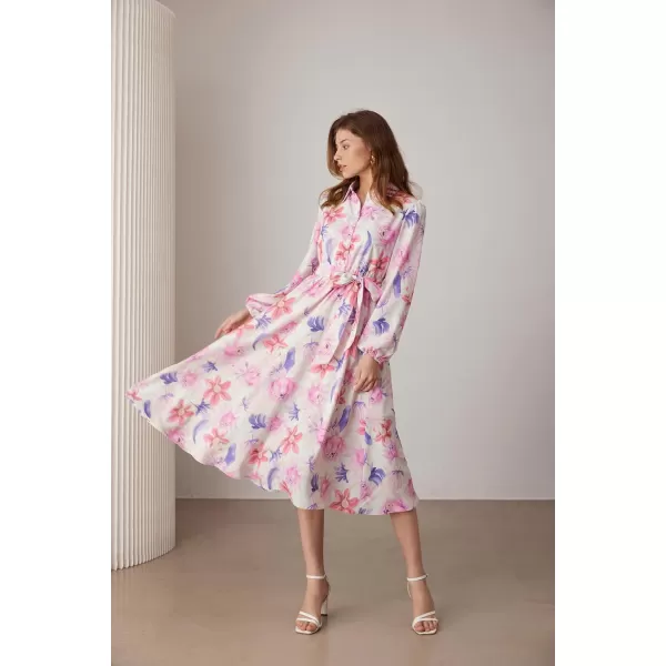 imageGRACE KARIN Women Floral Collar Shirt Dress Elegant Lantern Long Sleeve Casual Vacation BeachwearPurple Floral