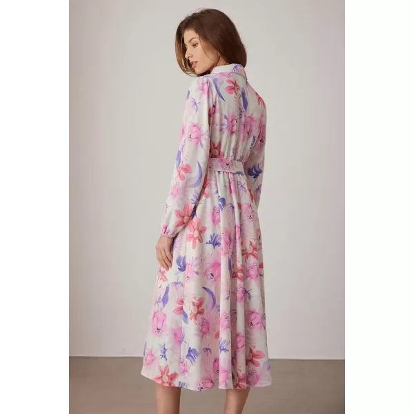 imageGRACE KARIN Women Floral Collar Shirt Dress Elegant Lantern Long Sleeve Casual Vacation BeachwearPurple Floral