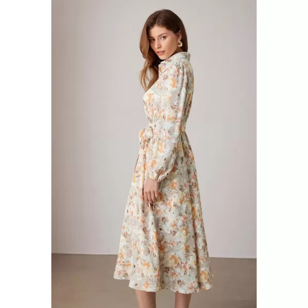 imageGRACE KARIN Women Floral Collar Shirt Dress Elegant Lantern Long Sleeve Casual Vacation BeachwearYellow Floral