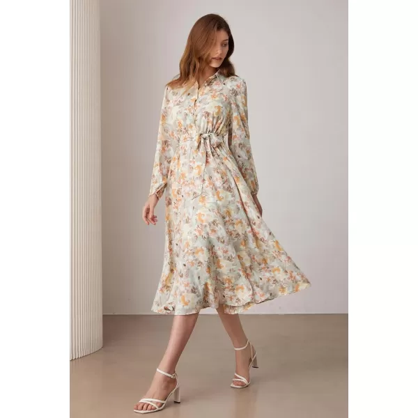 imageGRACE KARIN Women Floral Collar Shirt Dress Elegant Lantern Long Sleeve Casual Vacation BeachwearYellow Floral
