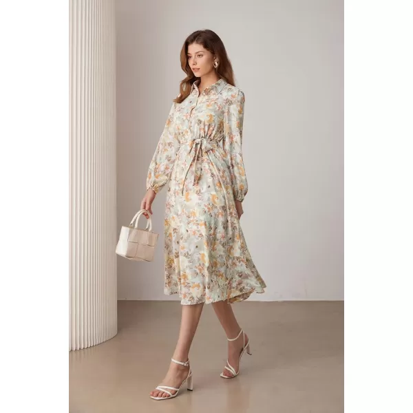 imageGRACE KARIN Women Floral Collar Shirt Dress Elegant Lantern Long Sleeve Casual Vacation BeachwearYellow Floral