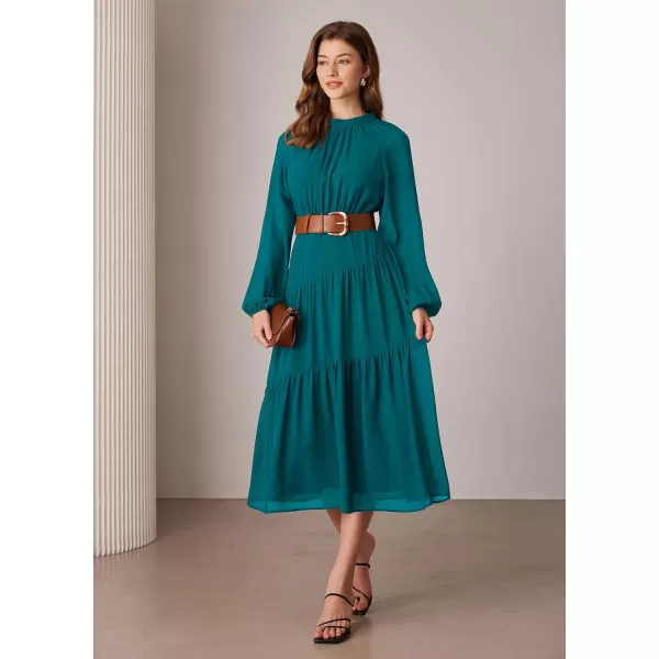 imageGRACE KARIN Womens 2024 Fall Dress Long Sleeve Empire Waist Tiered A Line Swing Flowy Midi DressBlue Green