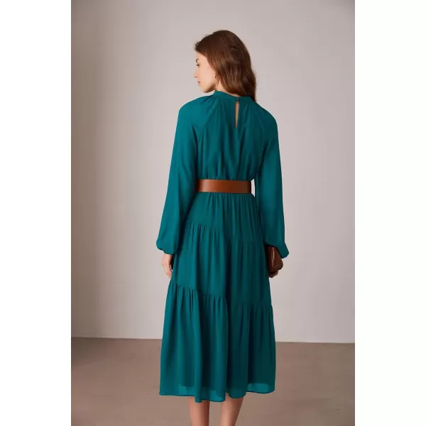 imageGRACE KARIN Womens 2024 Fall Dress Long Sleeve Empire Waist Tiered A Line Swing Flowy Midi DressBlue Green