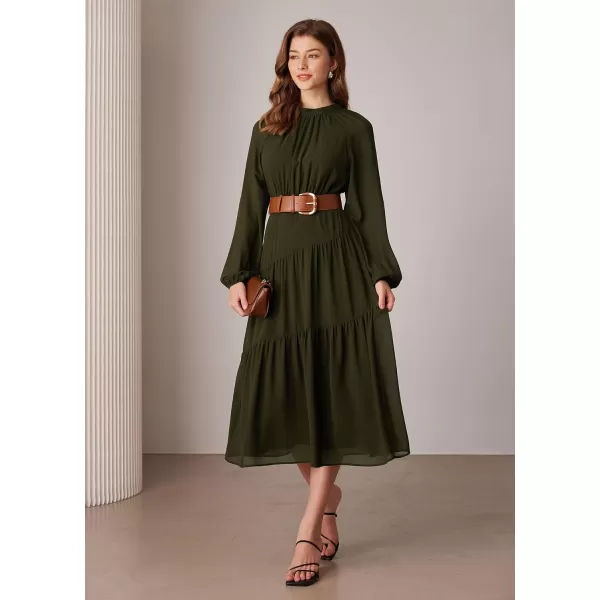 imageGRACE KARIN Womens 2024 Fall Dress Long Sleeve Empire Waist Tiered A Line Swing Flowy Midi DressOlive Green