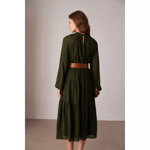 imageGRACE KARIN Womens 2024 Fall Dress Long Sleeve Empire Waist Tiered A Line Swing Flowy Midi DressOlive Green