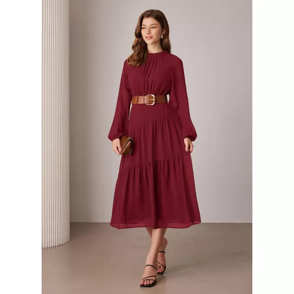 imageGRACE KARIN Womens 2024 Fall Dress Long Sleeve Empire Waist Tiered A Line Swing Flowy Midi DressWine Red