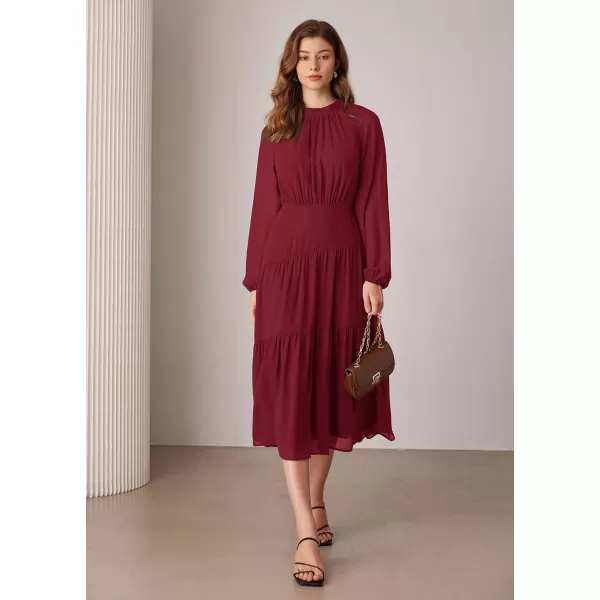 imageGRACE KARIN Womens 2024 Fall Dress Long Sleeve Empire Waist Tiered A Line Swing Flowy Midi DressWine Red