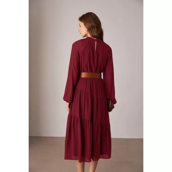 imageGRACE KARIN Womens 2024 Fall Dress Long Sleeve Empire Waist Tiered A Line Swing Flowy Midi DressWine Red