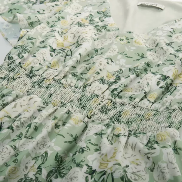 imageGRACE KARIN Womens 2024 Floral Summer Long Midi Dress V Neck Short Sleeve Ruffle Tiered Layered Boho Swing DressesGreenwhite Floral