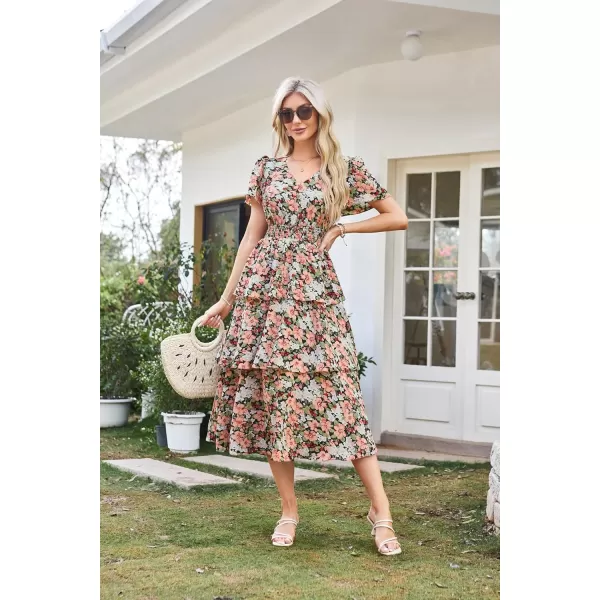 imageGRACE KARIN Womens 2024 Floral Summer Long Midi Dress V Neck Short Sleeve Ruffle Tiered Layered Boho Swing DressesSunflower