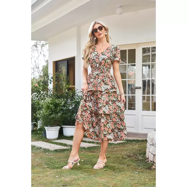 imageGRACE KARIN Womens 2024 Floral Summer Long Midi Dress V Neck Short Sleeve Ruffle Tiered Layered Boho Swing DressesSunflower