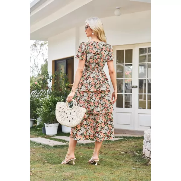 imageGRACE KARIN Womens 2024 Floral Summer Long Midi Dress V Neck Short Sleeve Ruffle Tiered Layered Boho Swing DressesSunflower