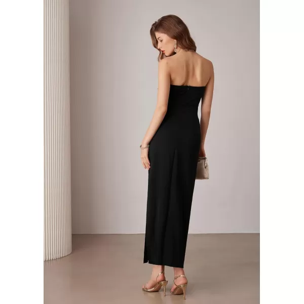 imageGRACE KARIN Womens 2024 Satin Strapless Dress Color Block Bodycon Party Dress with Side SlitBlack Apricot