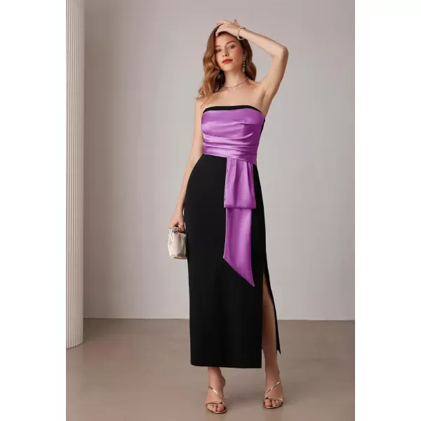 imageGRACE KARIN Womens 2024 Satin Strapless Dress Color Block Bodycon Party Dress with Side SlitBlack Purple