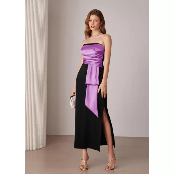 imageGRACE KARIN Womens 2024 Satin Strapless Dress Color Block Bodycon Party Dress with Side SlitBlack Purple