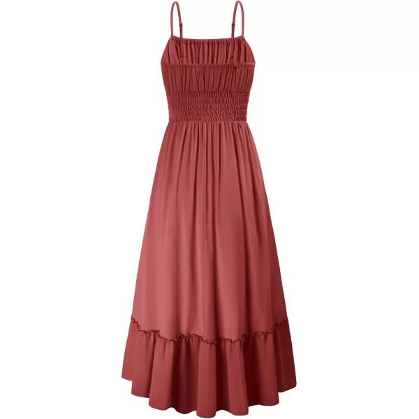 imageGRACE KARIN Womens 2024 Summer Maxi Dress Casual Sleeveless Spaghetti Strap Smocked Ruffle Beach Long Dress with PocketsBrick Red