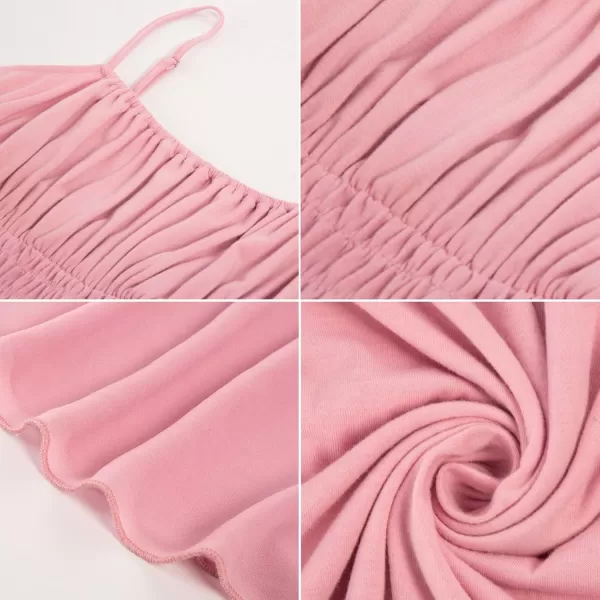 imageGRACE KARIN Womens 2024 Summer Maxi Dress Casual Sleeveless Spaghetti Strap Smocked Ruffle Beach Long Dress with PocketsLight Pink