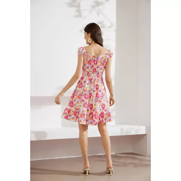 imageGRACE KARIN Womens Floral Dress 2024 Summer Cap Sleeve Smocked Flowy A Line Short Dress Boho Flared Swing Mini DressesPink Floral