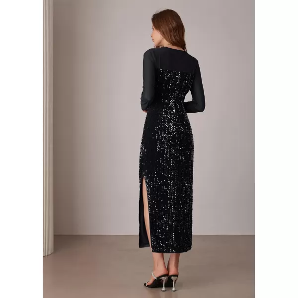 imageGRACE KARIN Womens Sequin Sparkly Glitter Dress Long Sleeve Velvet Cocktail Formal DressesBlack