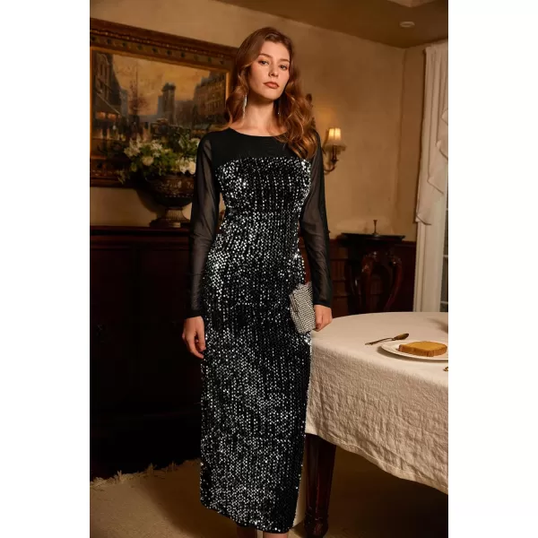 imageGRACE KARIN Womens Sequin Sparkly Glitter Dress Long Sleeve Velvet Cocktail Formal DressesBlack