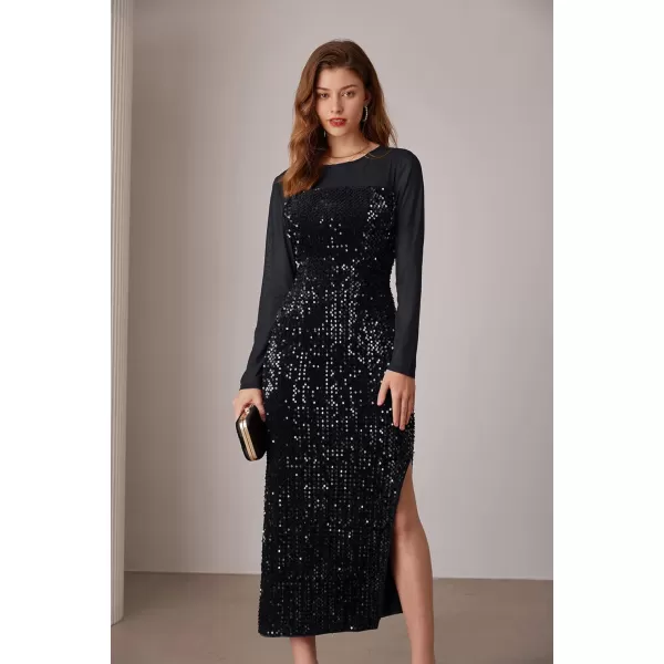 imageGRACE KARIN Womens Sequin Sparkly Glitter Dress Long Sleeve Velvet Cocktail Formal DressesBlack