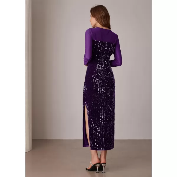 imageGRACE KARIN Womens Sequin Sparkly Glitter Dress Long Sleeve Velvet Cocktail Formal DressesPurple