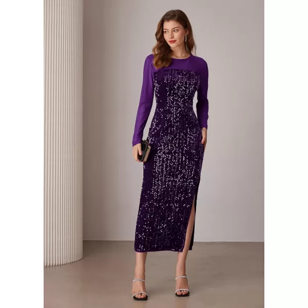 imageGRACE KARIN Womens Sequin Sparkly Glitter Dress Long Sleeve Velvet Cocktail Formal DressesPurple