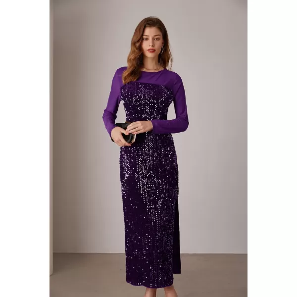 imageGRACE KARIN Womens Sequin Sparkly Glitter Dress Long Sleeve Velvet Cocktail Formal DressesPurple