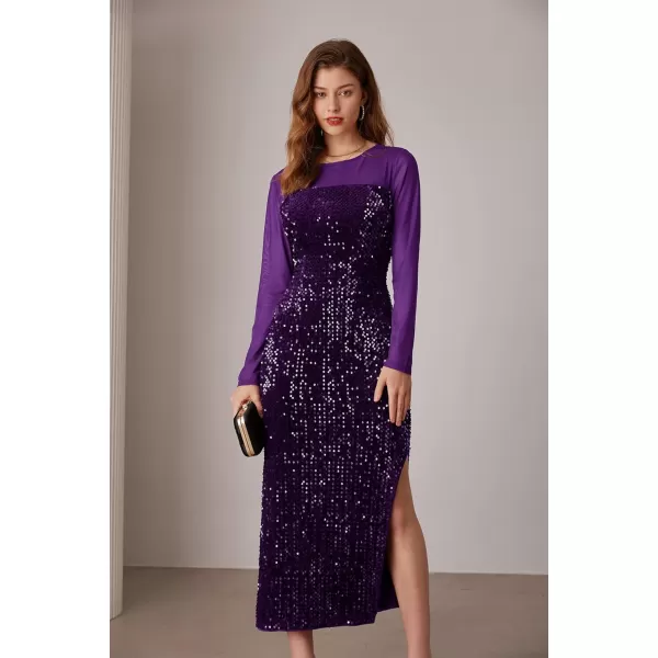 imageGRACE KARIN Womens Sequin Sparkly Glitter Dress Long Sleeve Velvet Cocktail Formal DressesPurple