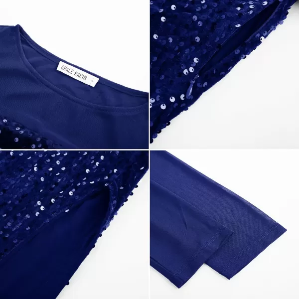 imageGRACE KARIN Womens Sequin Sparkly Glitter Dress Long Sleeve Velvet Cocktail Formal DressesRoyal Blue