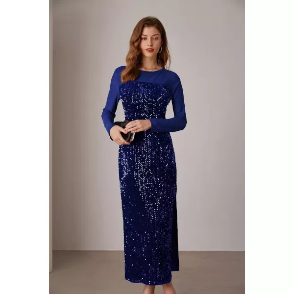 imageGRACE KARIN Womens Sequin Sparkly Glitter Dress Long Sleeve Velvet Cocktail Formal DressesRoyal Blue