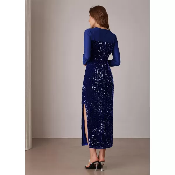 imageGRACE KARIN Womens Sequin Sparkly Glitter Dress Long Sleeve Velvet Cocktail Formal DressesRoyal Blue