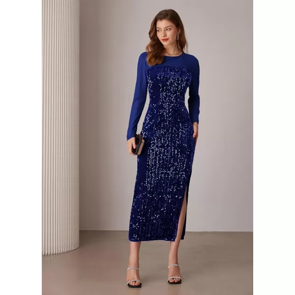 imageGRACE KARIN Womens Sequin Sparkly Glitter Dress Long Sleeve Velvet Cocktail Formal DressesRoyal Blue