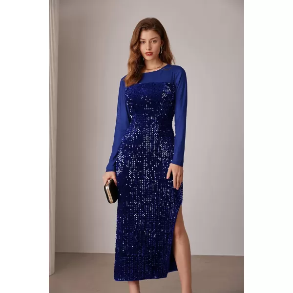 imageGRACE KARIN Womens Sequin Sparkly Glitter Dress Long Sleeve Velvet Cocktail Formal DressesRoyal Blue