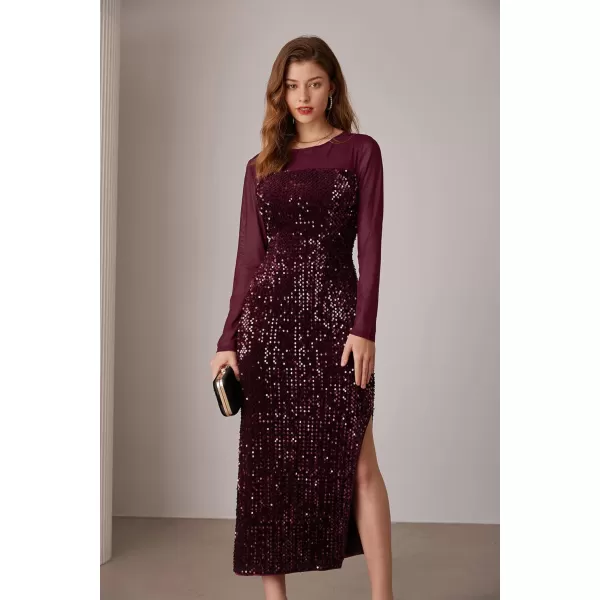 imageGRACE KARIN Womens Sequin Sparkly Glitter Dress Long Sleeve Velvet Cocktail Formal DressesWine Red