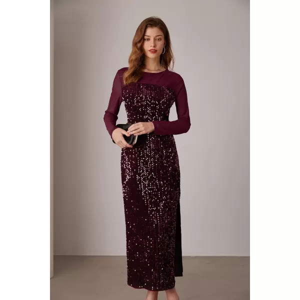 imageGRACE KARIN Womens Sequin Sparkly Glitter Dress Long Sleeve Velvet Cocktail Formal DressesWine Red