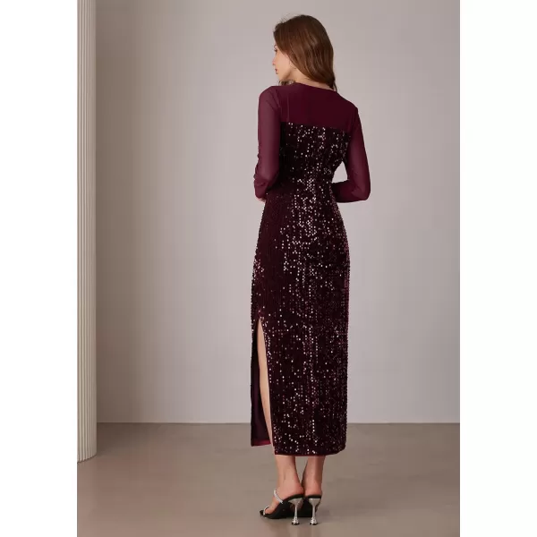 imageGRACE KARIN Womens Sequin Sparkly Glitter Dress Long Sleeve Velvet Cocktail Formal DressesWine Red